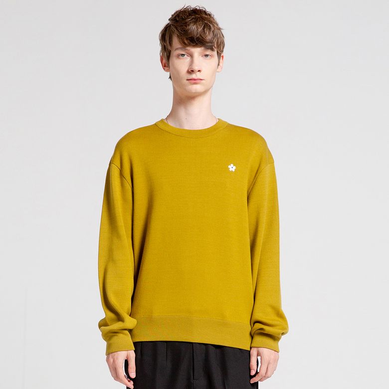 UNISEX_플라워 소프트 코튼 니트 맨투맨 (OLIVE)
