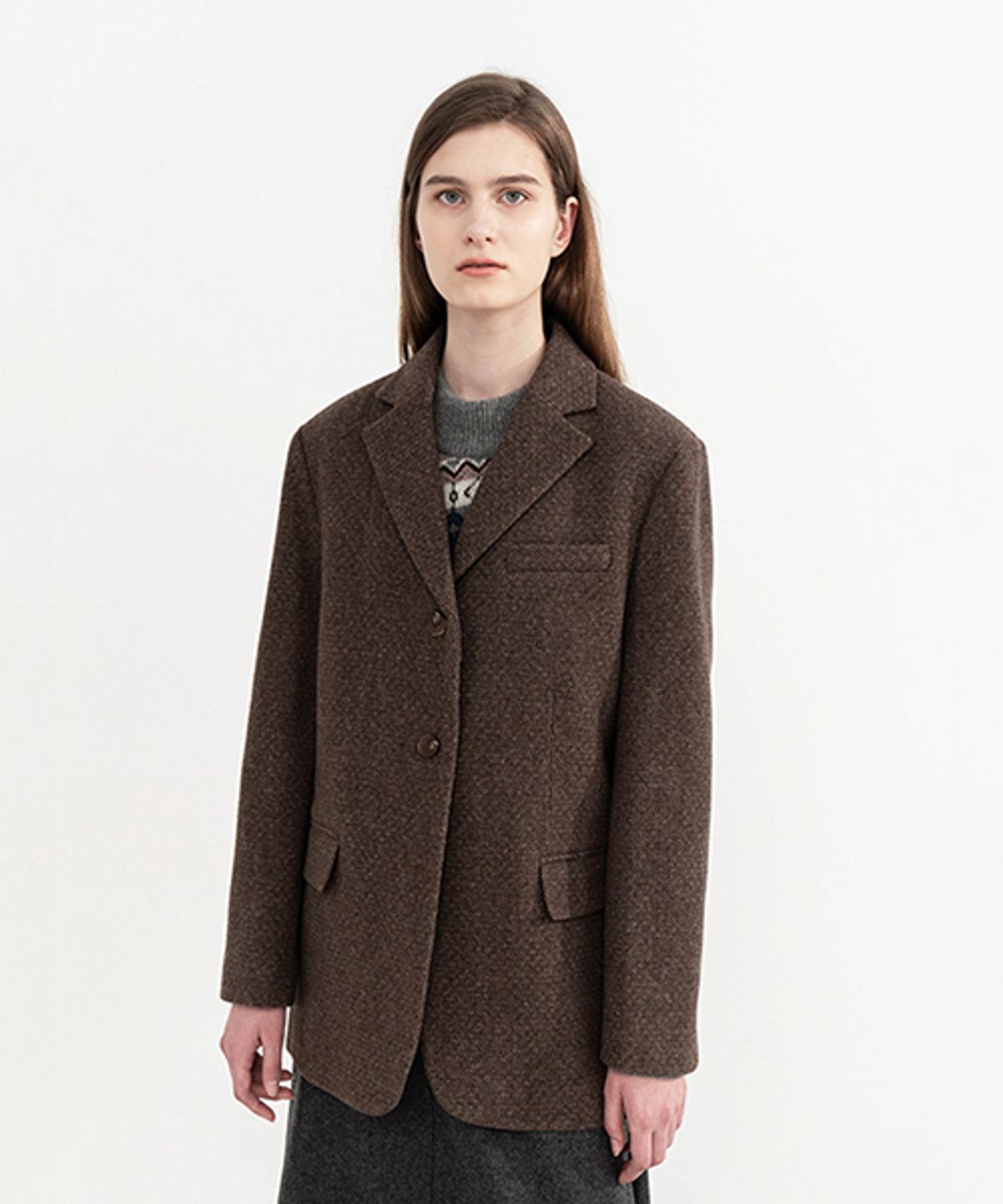 아바몰리(AVA MOLLI) MELANGE THREE BUTTON COKET (D/BROWN)