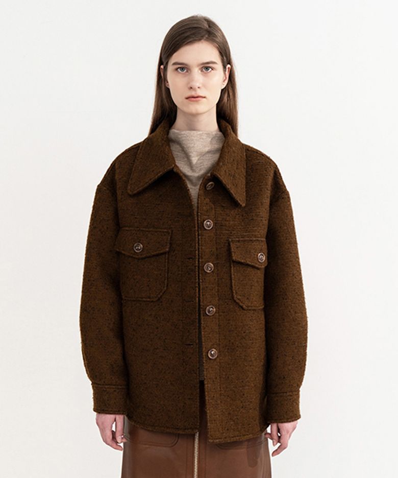 FANCY WOOL BONDING COAT (BROWN)