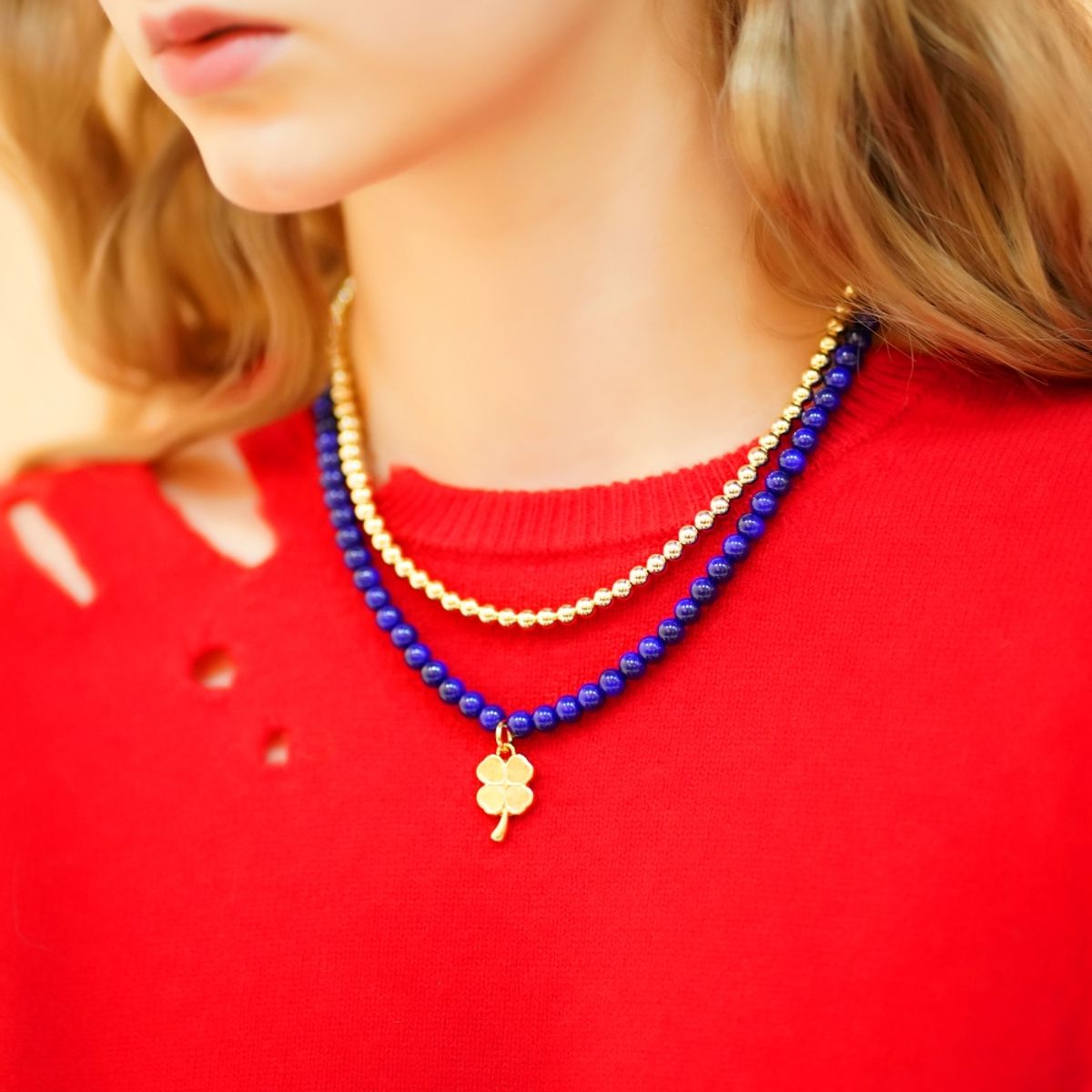 봉보(BONBEAU) Blue bold glassball gold pendant point Necklace 6mm 블루 글라스볼 3type 팬던트 포인트 목걸이