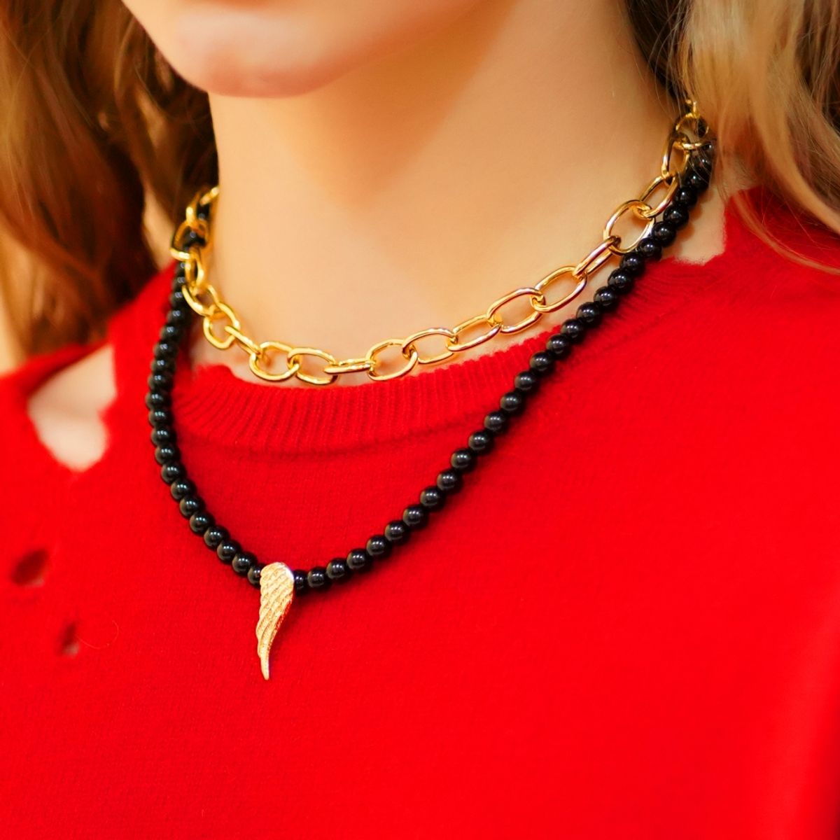 봉보(BONBEAU) Black bold glassball gold pendant point Necklace 6mm 블랙 글라스볼 3type 팬던트 포인트 목걸이