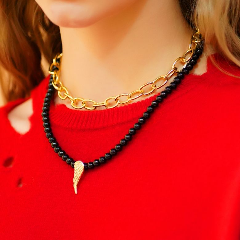 Black bold glassball gold pendant point Necklace 6mm 블랙 글라스볼 3type 팬던트 포인트 목걸이
