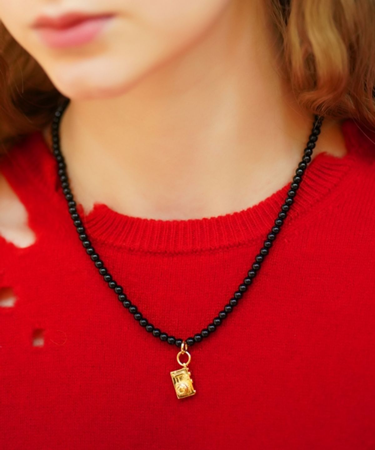봉보(BONBEAU) Black glassball gold pendant point Necklace  4mm 블랙 글라스볼 4type 팬던트 포인트 목걸이