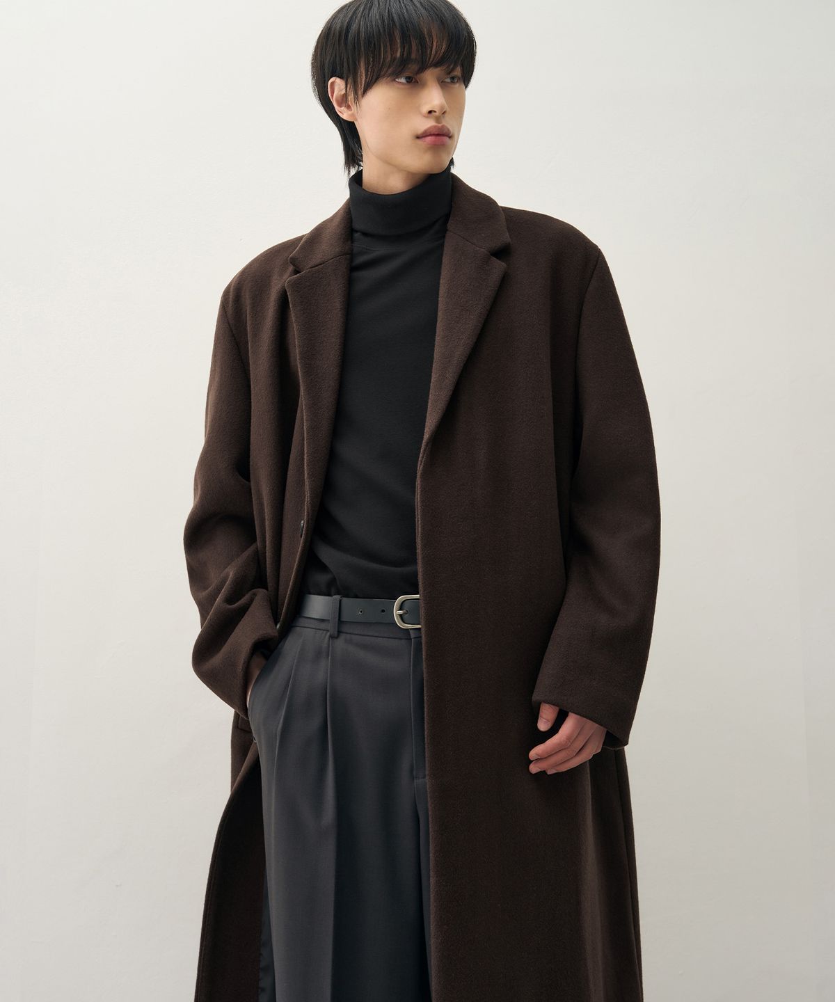 드로우핏(DRAW FIT) 프리미어 퓨어 캐시미어 히든 싱글 코트 [CHESTNUT BROWN]