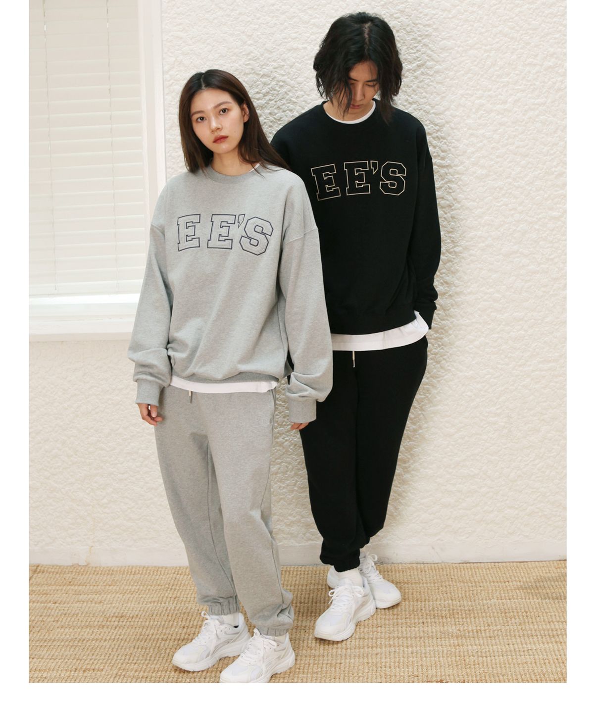 리지(LEEJEE) 유니섹스 로고 조거팬츠 멜란지그레이
