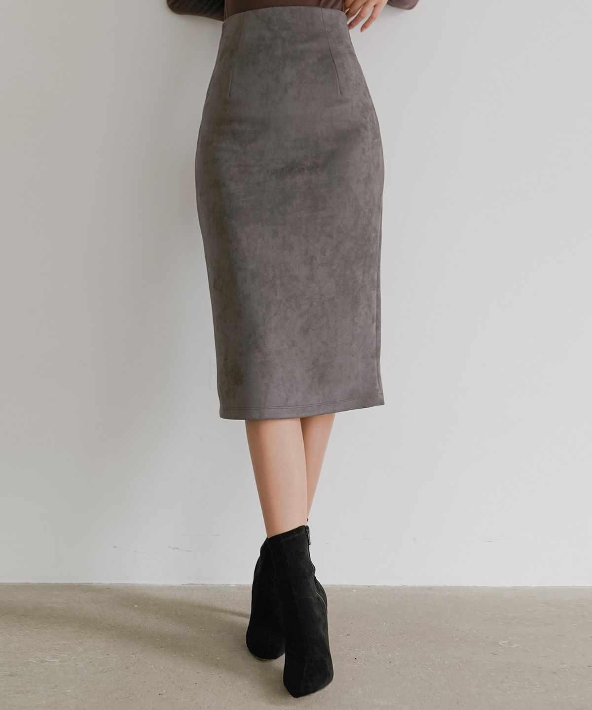 리올그(REORG) FLU SUEDE BACK SLIT SKIRT GREY