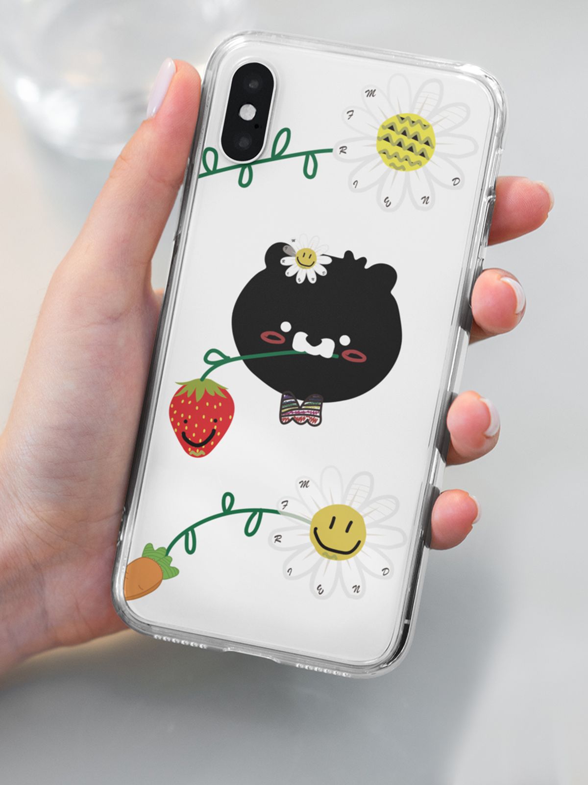 엠프렌즈(MFRIENDS) 아이폰·갤럭시 공용 엠지공 블랙베어 그래픽 케이스 415  러블리 캐릭터 아트 디자인  엠프렌즈