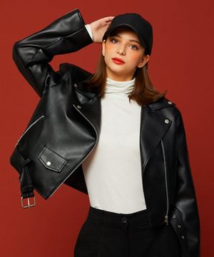 WOMEN 크롭 오버핏 마일드레더 라이더자켓 [벨트탈부착]