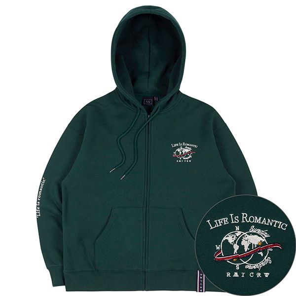 ★2022FW新作★ROMANTIC CROWN★ROMANTIC STREET NO9 HOODIE MUSINSA | ROMANTIC CROWN LIFE IS ROMANTIC HOODIE ZIP UP_GREEN