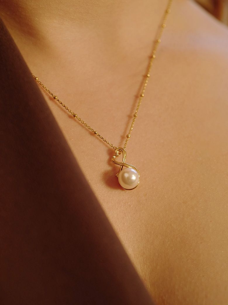pearl heart ribbon necklace