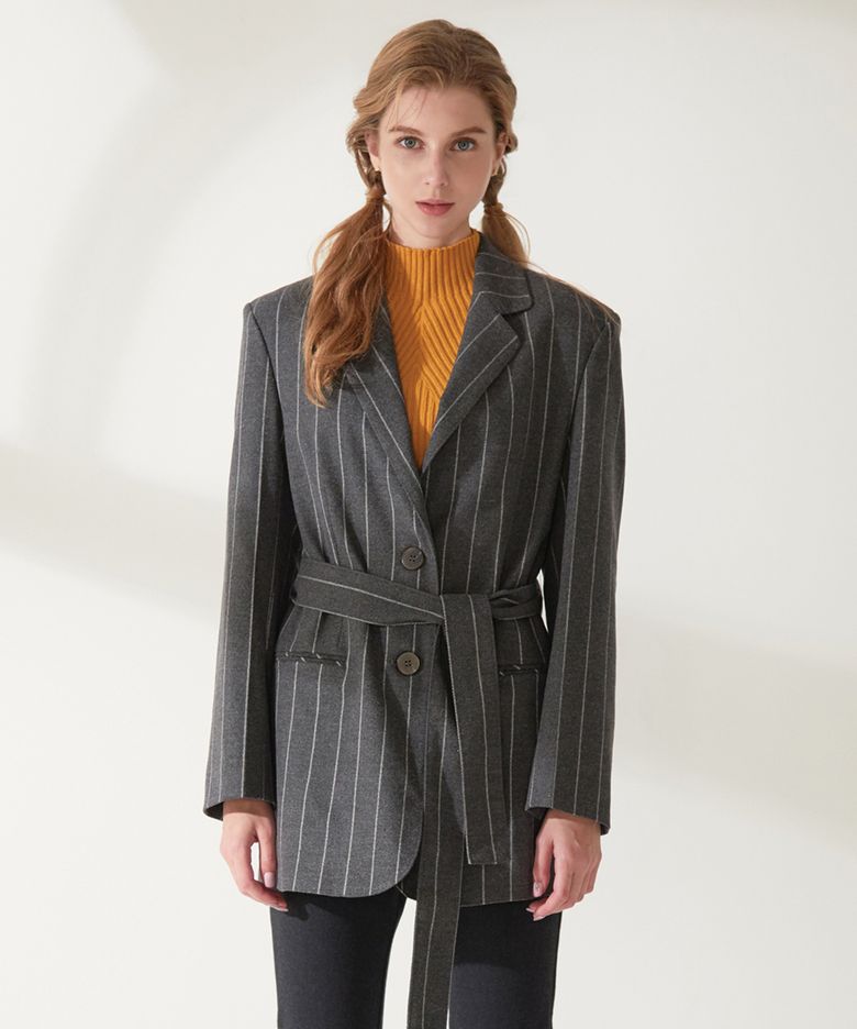 Striped belted wool Jacket