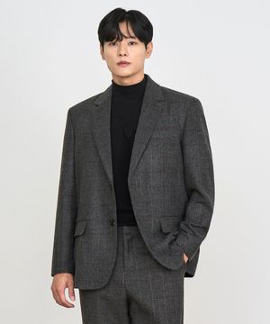 울 헤링본 체크 블레이저 (CHARCOAL)