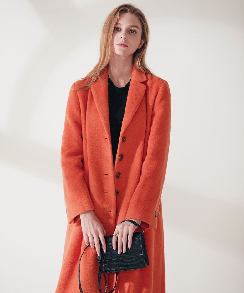 Premium Angora Front Button Long Coat