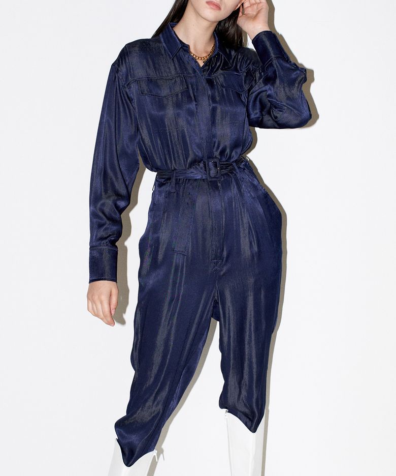 Silky silky Jumpsuit [Deep Denim]