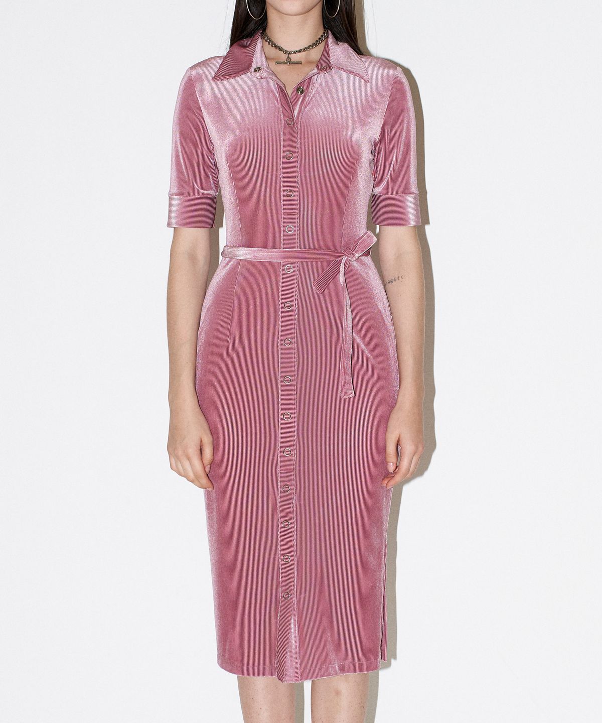 채뉴욕(CHAENEWYORK) Front open velvet dress [Pink]