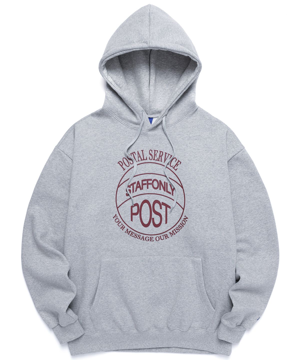 스텝온리(STAFFONLY) STAMP-FRONT HOODIE (MELANGE GRAY /  BURGUNDY)
