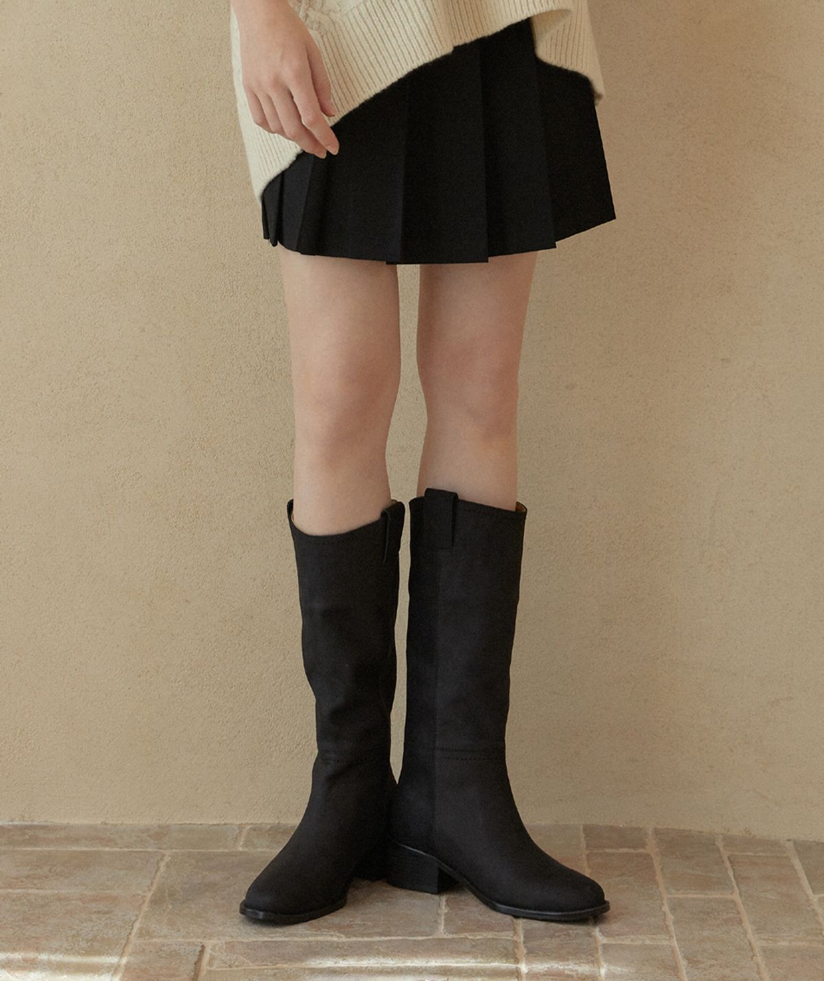 릴리슈(LILYSHOE) mouth long boots - black nubuck