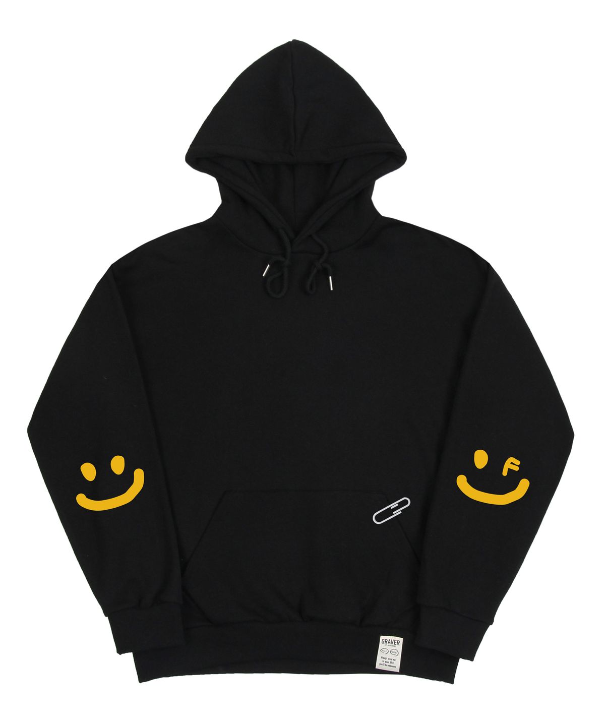 그레이버(GRAVER) [UNISEX]엘보우 스마일드로잉 후드티_블랙