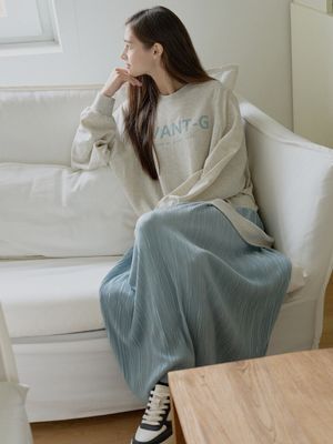 Logo MTM Pleated Mix Dress - OATMEAL