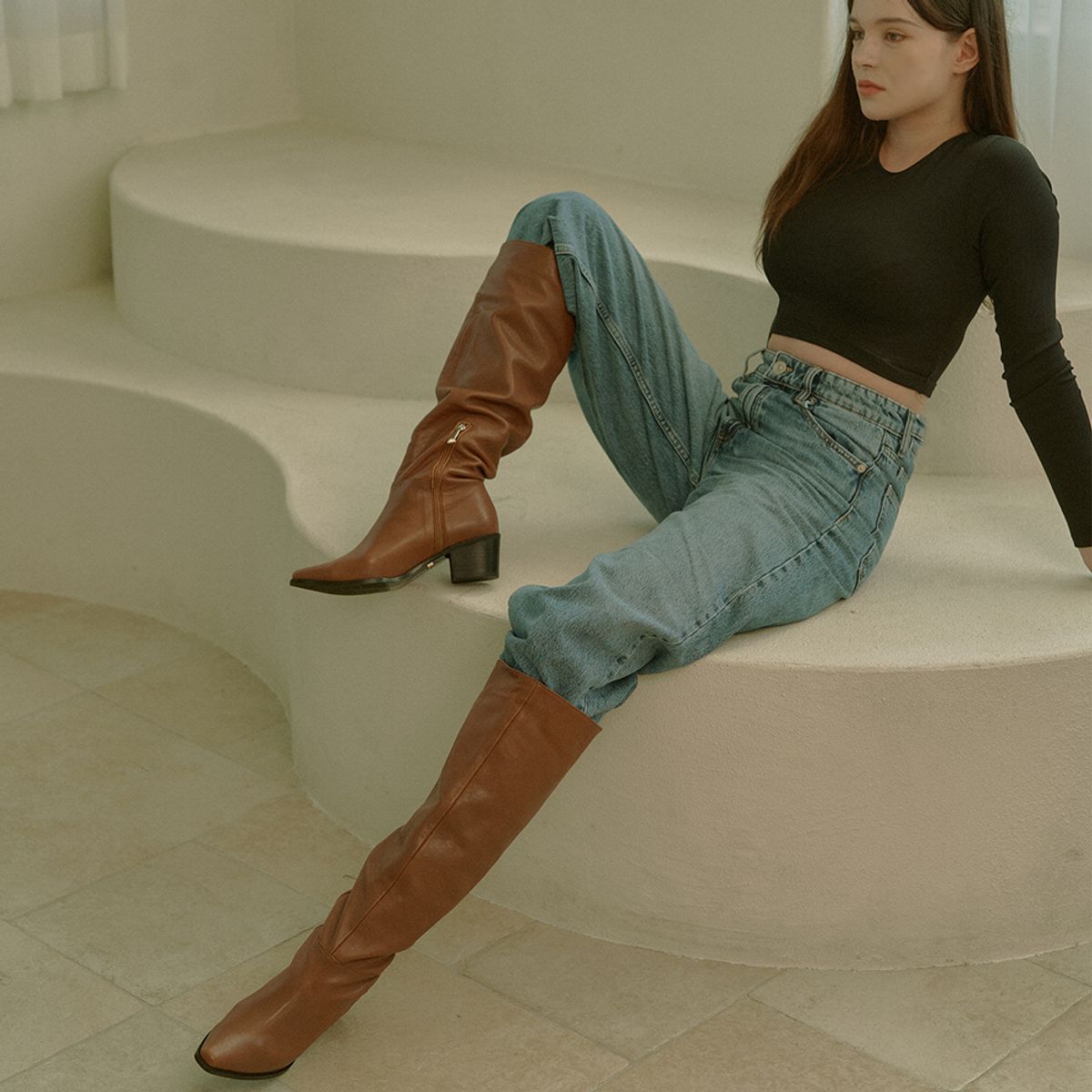 케리제이드(KERRIJADE) Knee-High Western Long Boots_Camel