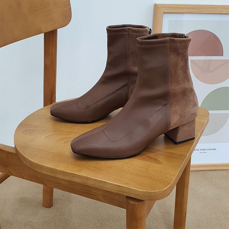 Bi-Leather Socks Boots_Brown