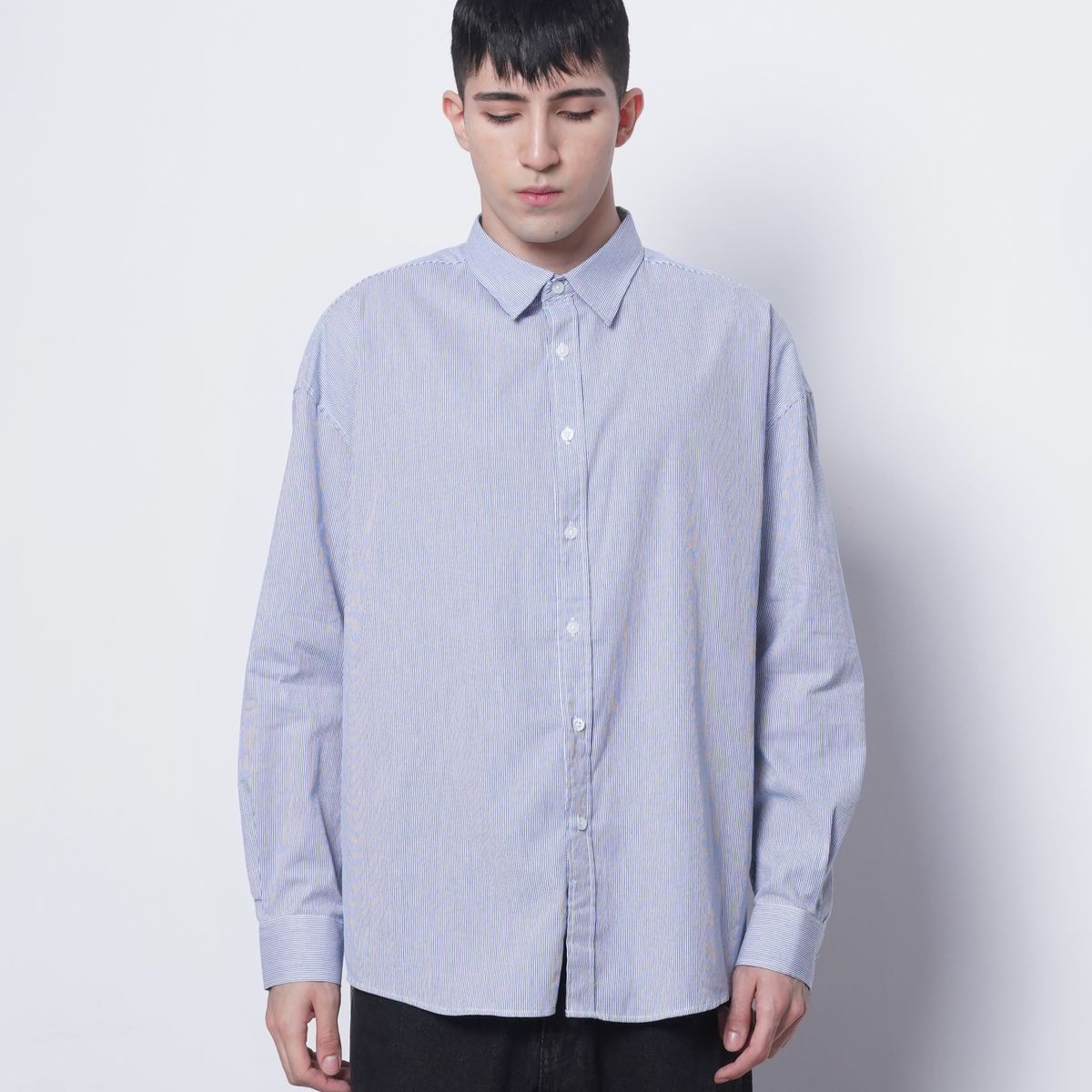 에이본(THE-ABON) M421 stripe cotton over shirts blue