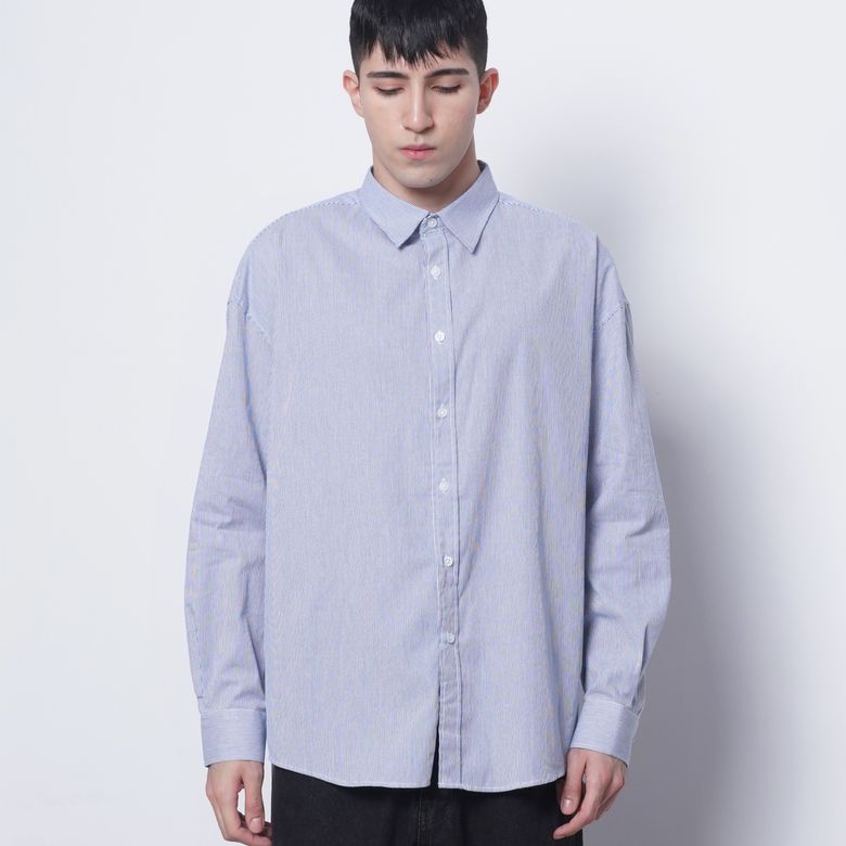 M421 stripe cotton over shirts blue