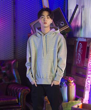 (공용) 시그니처 로고 후드 -(GRAY 헤비 기모 오버핏)