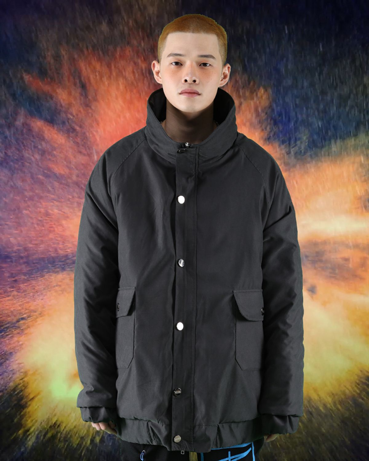 우빙(WOOVING) HIGHNECK PADDED BOMBER (BLACK)