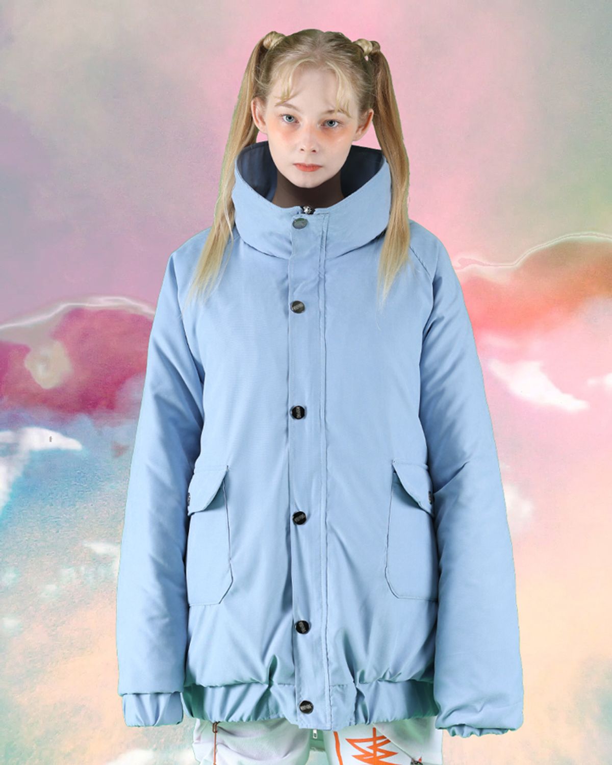 우빙(WOOVING) HIGHNECK PADDED BOMBER (BLUE)