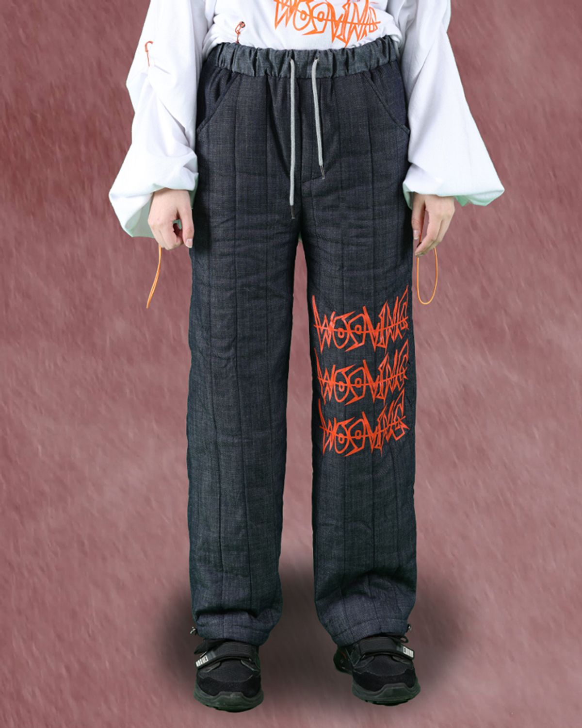 우빙(WOOVING) PADDED DENIM PANTS (NAVY)