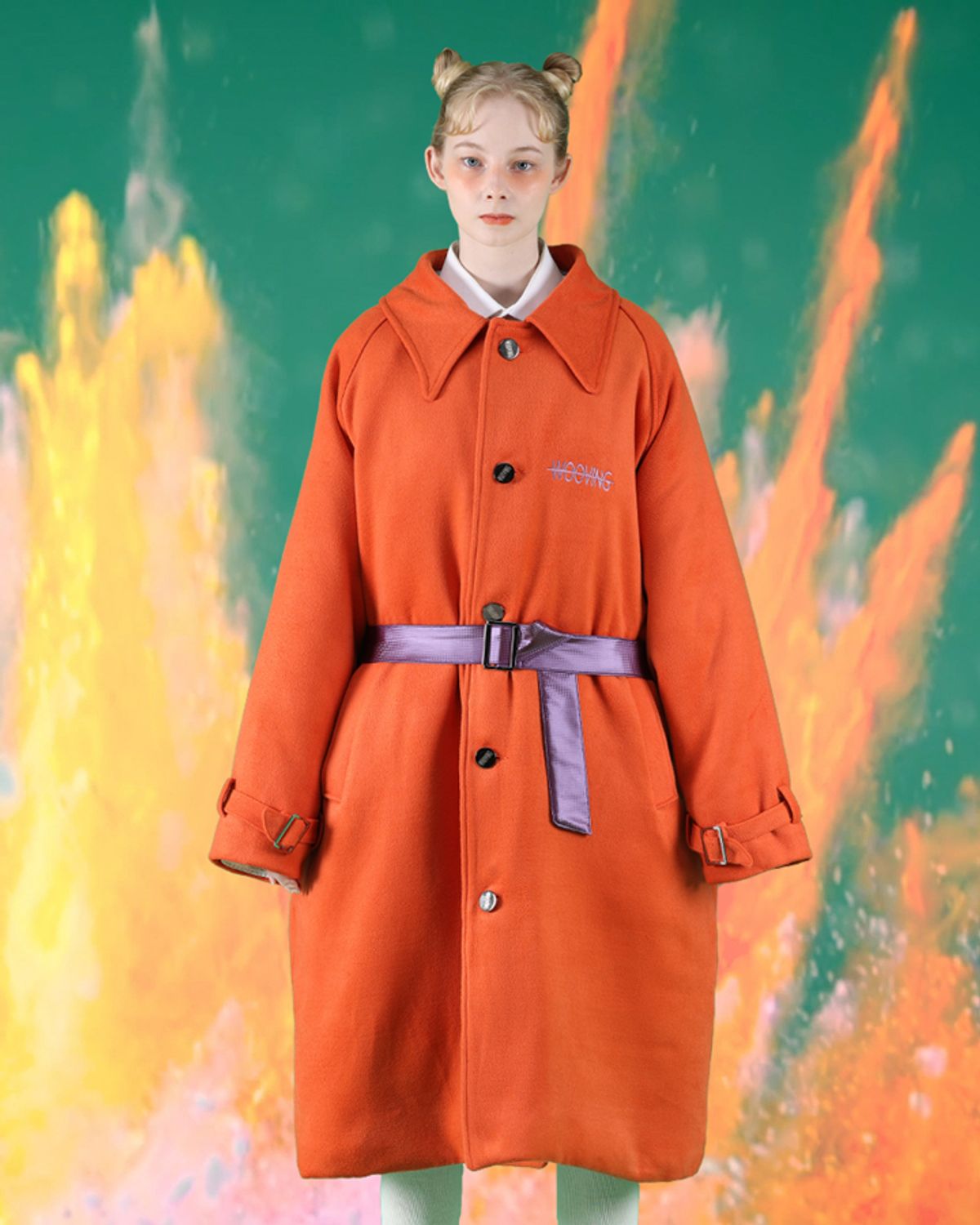우빙(WOOVING) LONG COLLAR PADDED COAT (ORANGE)