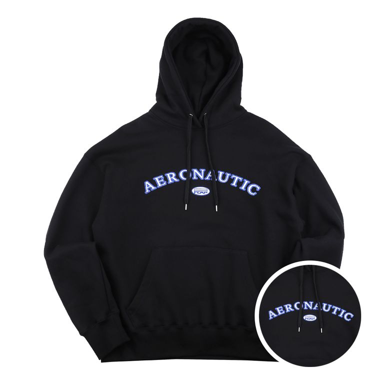 라운드 로고 프린트 기모 후드 (Black)