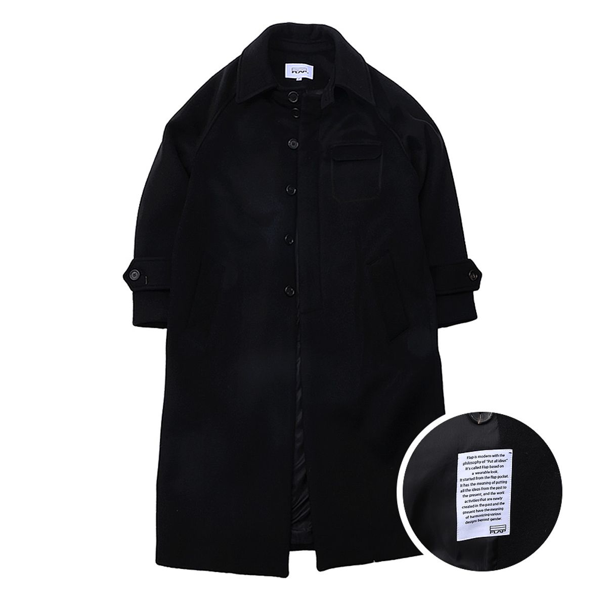플랩(FLAP) 포켓 디테일 이중직 울 맥코트 (Black)