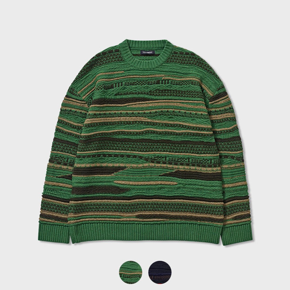 테스터먼트(TESTAMENT) 컬러믹스 조직변형 램스울 니트 (BLACK/ GREEN)