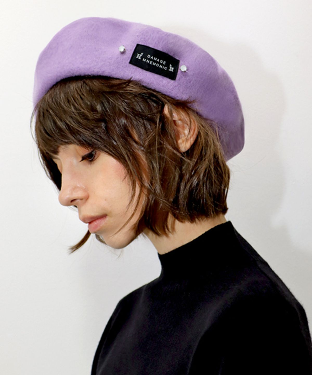 데미지니모닉(DAMAGE MNEMONIC) 퍼플 비즈 베레모_ Purple Beads Beret