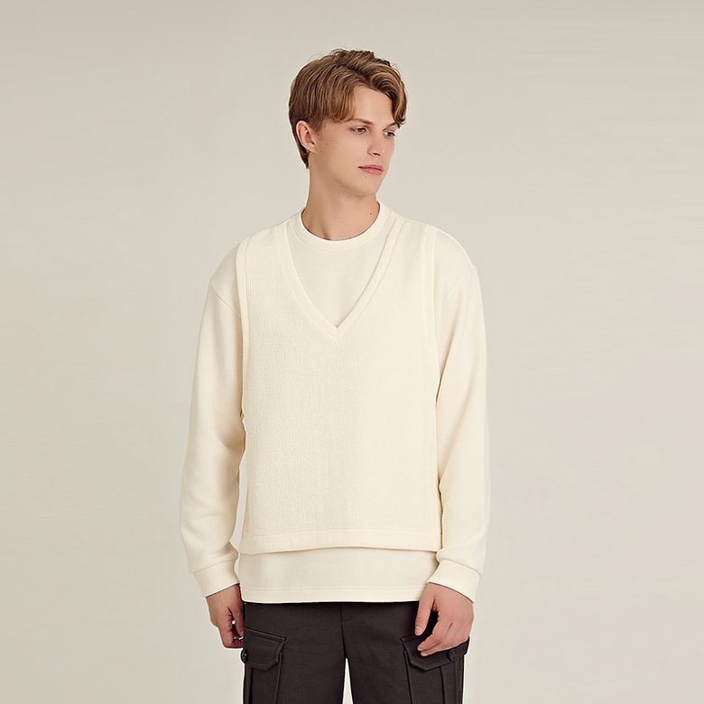 V-neck 베스트 레이어드 오버핏 맨투맨 CXS20WKMTA74