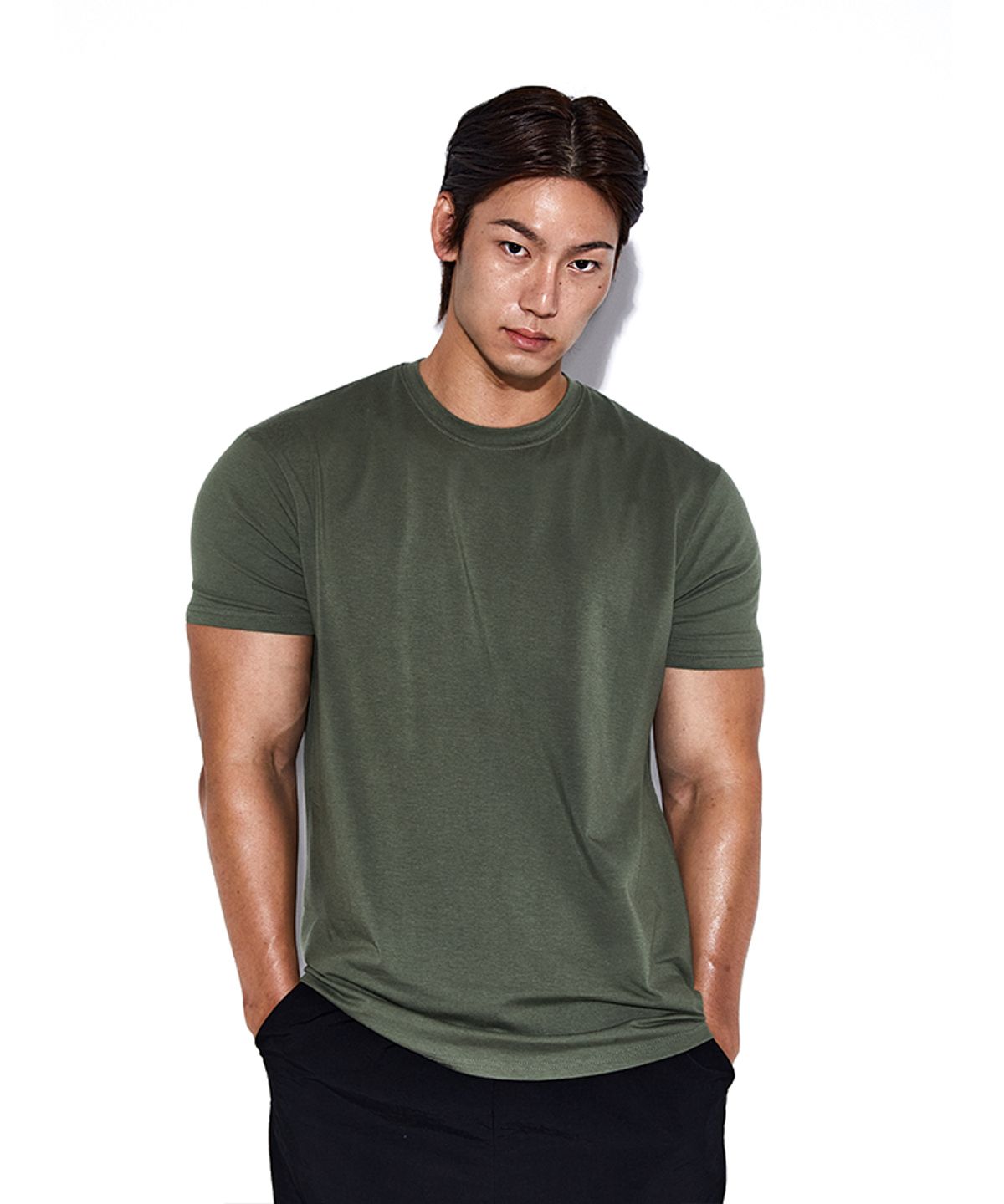 알브이디(RVD) 무지 모달머슬핏 반팔티 (카키)