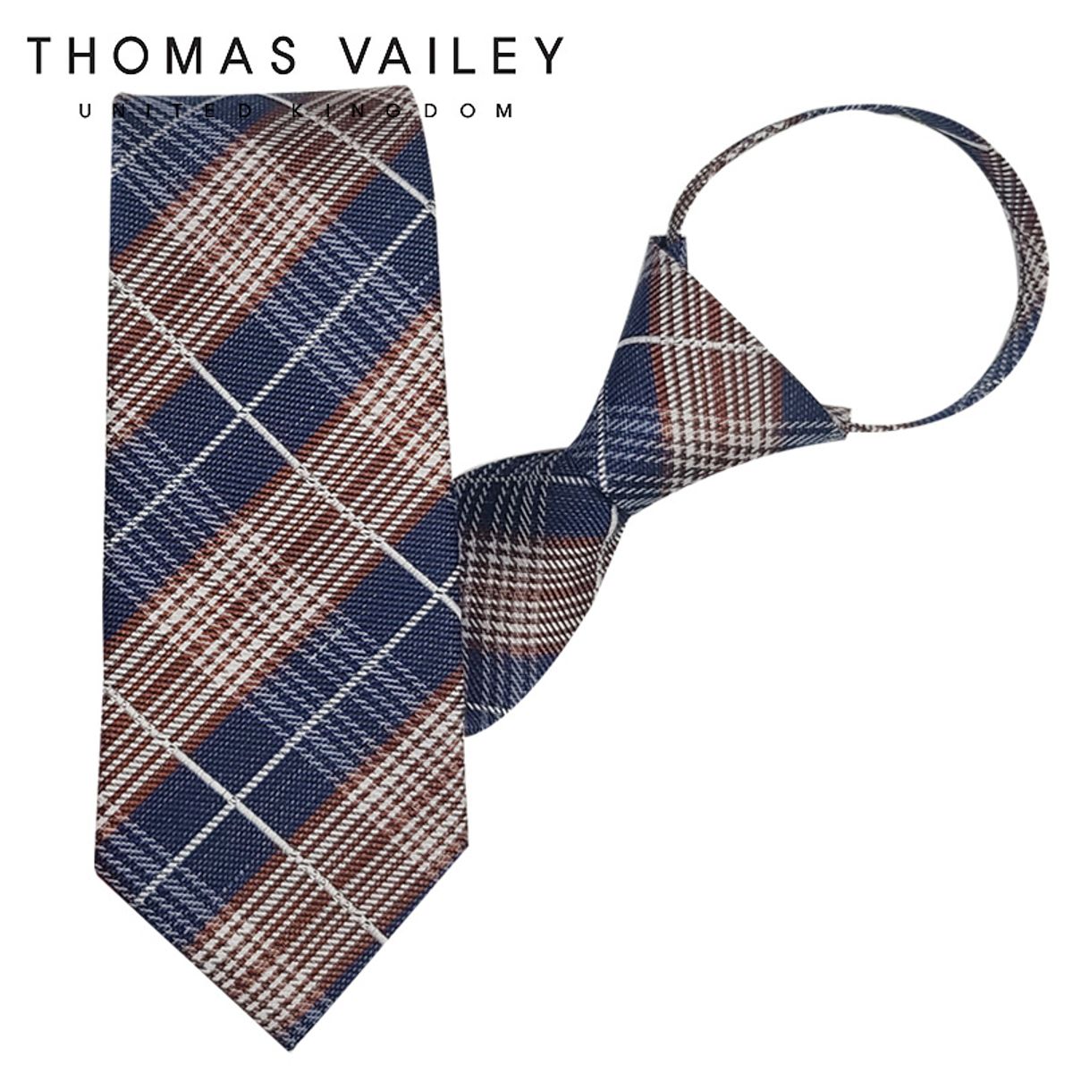 토마스 베일리(THOMAS VAILEY) 실크 자동/지퍼 넥타이-럭키 네이비 7.5cm