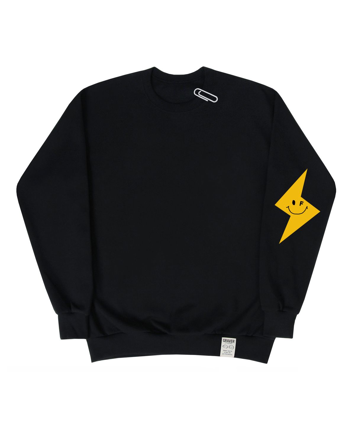그레이버(GRAVER) [UNISEX]엘보우 스마일 썬더 맨투맨_블랙