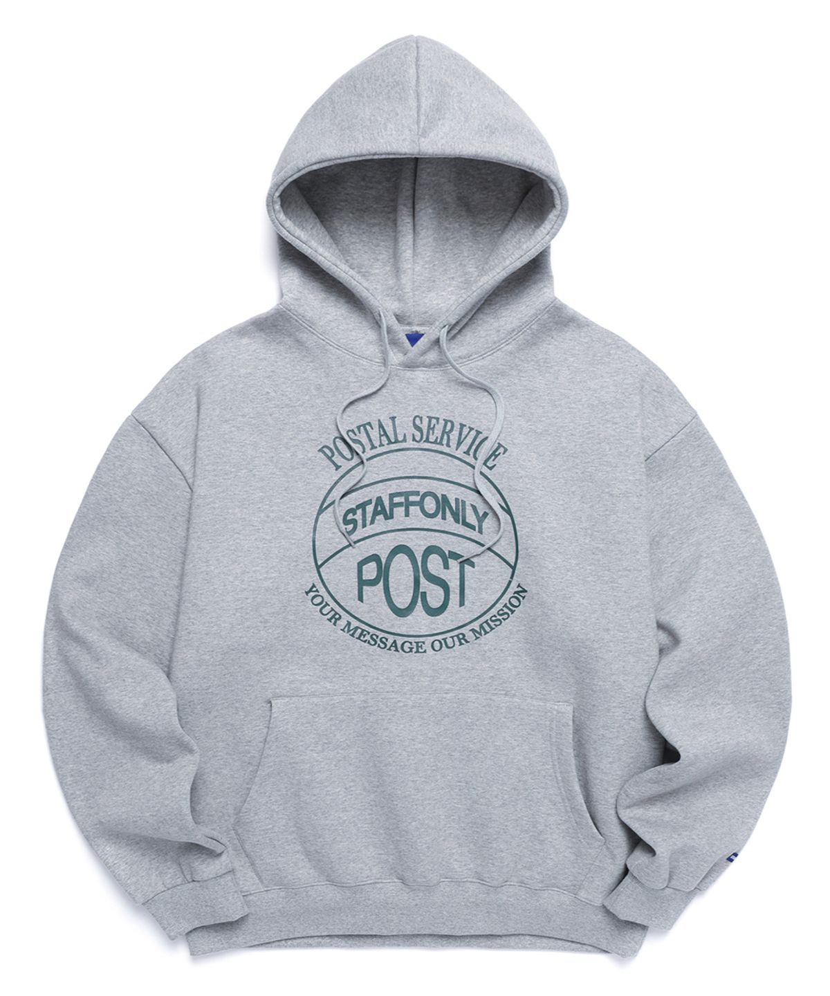 스텝온리(STAFFONLY) STAMP-FRONT HOODIE (MELANGE GRAY / GREEN)