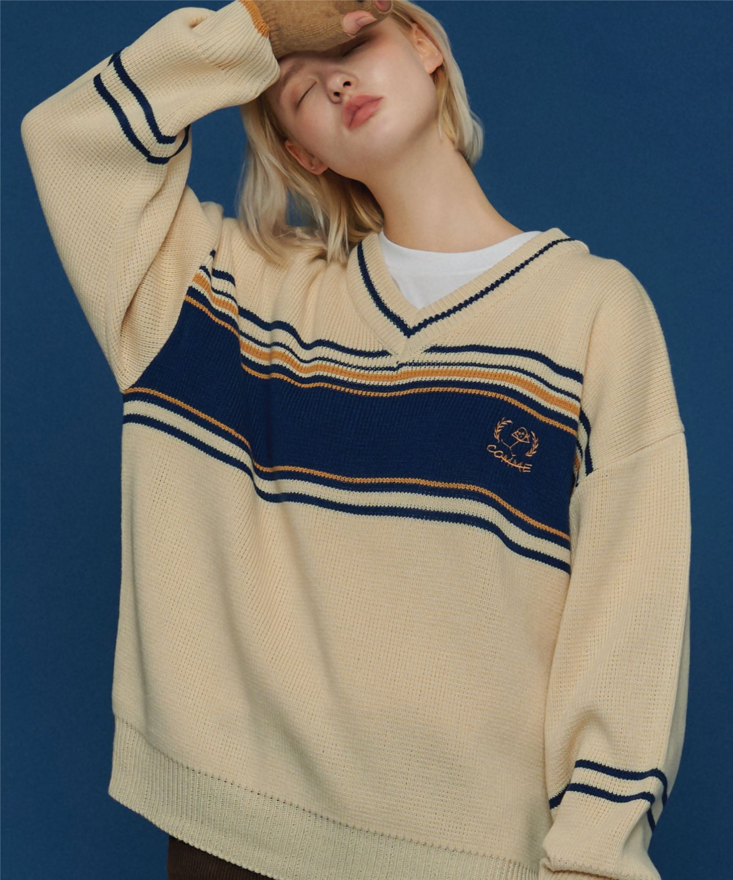 ★CPGN STUDIO_COMPAGNO★ Enjoy cut V-neck knit cream MUSINSA | CPGN STUDIO Enjoy Cut V-Neck Knit Cream