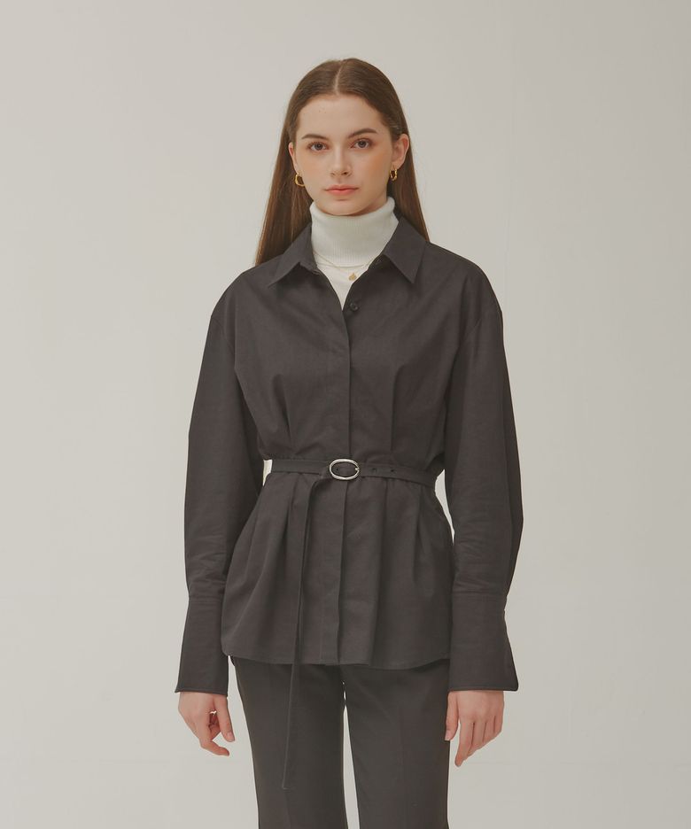 Waist tuck detail shirt(Black)