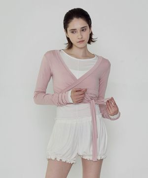 여성 요가복 DEVI-T0048-살몬핑크 필라테스 랩 가디건 크롭 긴팔