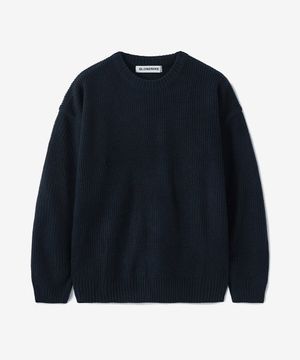 크루넥 리브 니트 스웨터_네이비