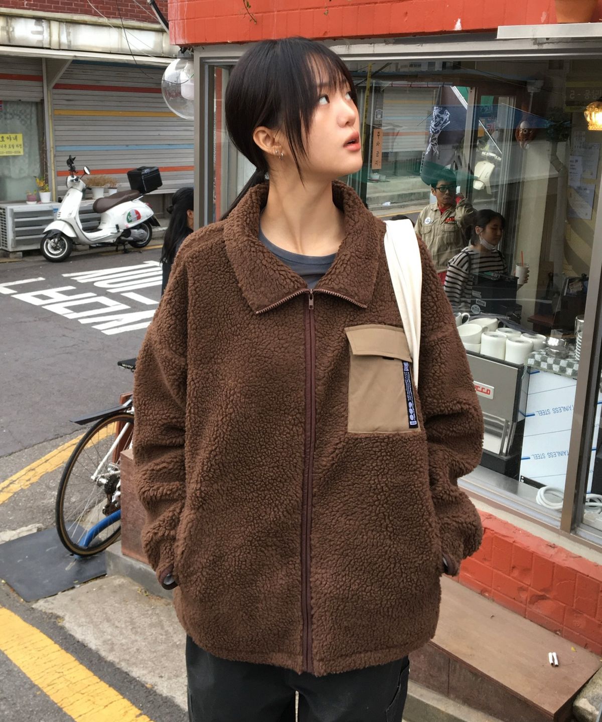 폴루션(POLLUTION) MIXED FLEECE ZIP-UP JACKET (PKHAWJK023_BR)