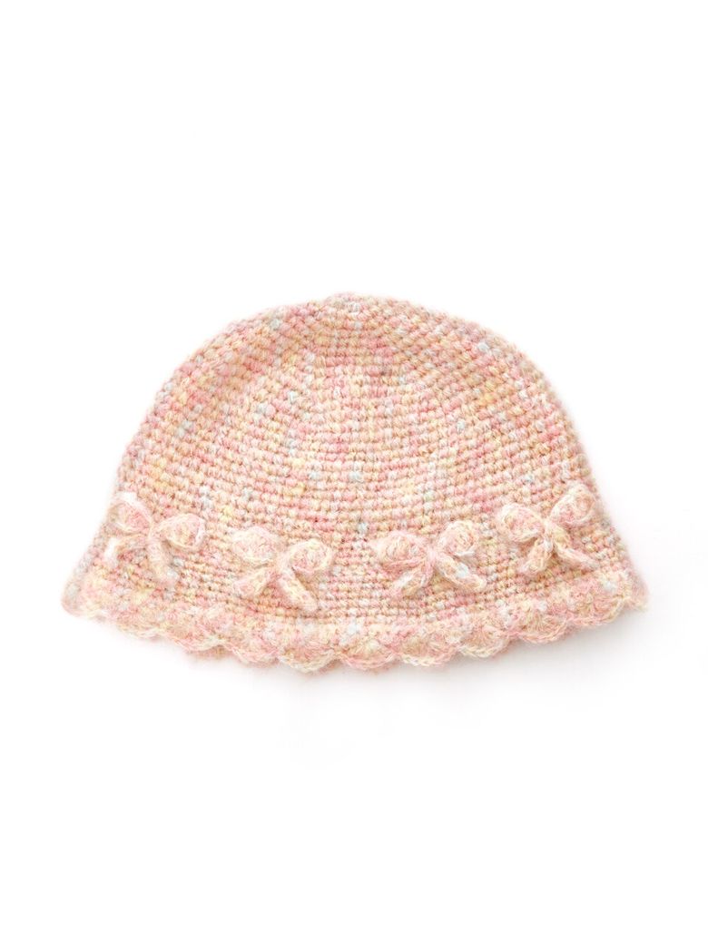 Fluffy  Ribbon Knit Hat (Pink)