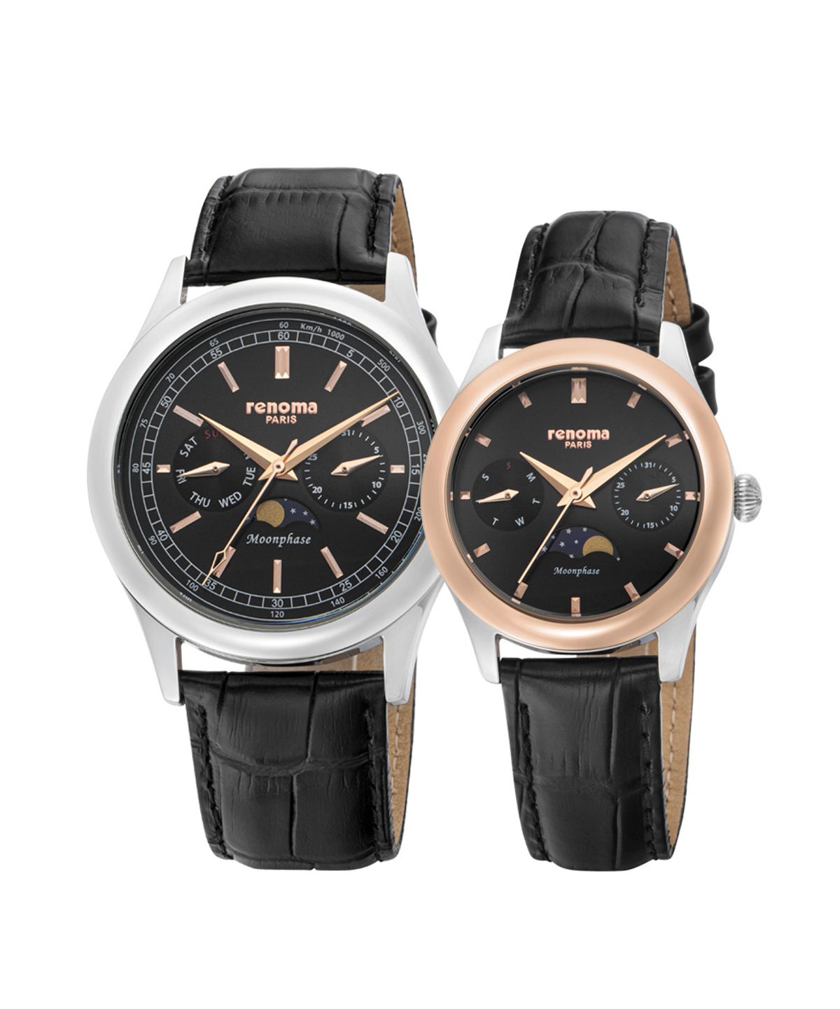 레노마 시계(RENOMA WATCH) RE2004BK 문페이즈 커플 가죽시계_블랙