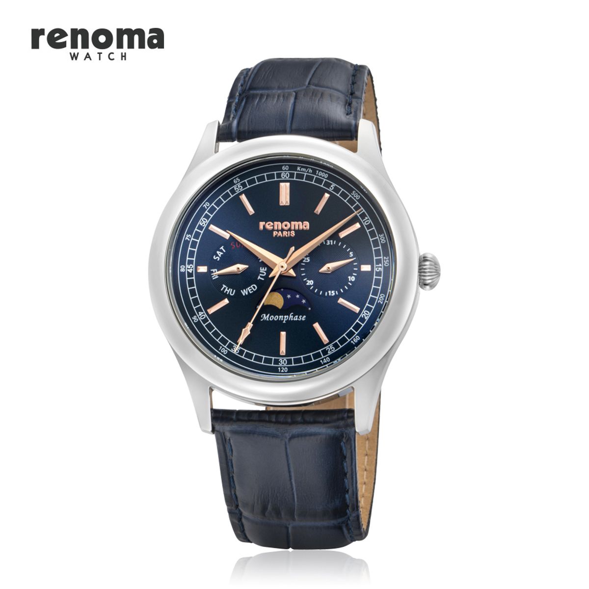 레노마 시계(RENOMA WATCH) RE2004M_BU 문페이즈 남자 가죽 시계_블루