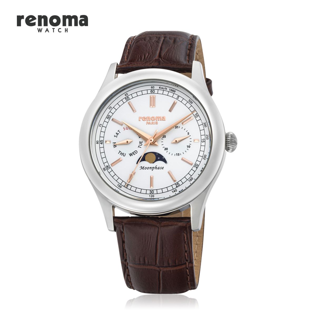 레노마 시계(RENOMA WATCH) RE2004M_WH 문페이즈 남자 가죽 시계_화이트